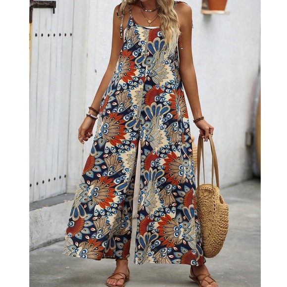 Boho Floral Print Wide leg Cami Jumpsuit - Picture 2 of 6